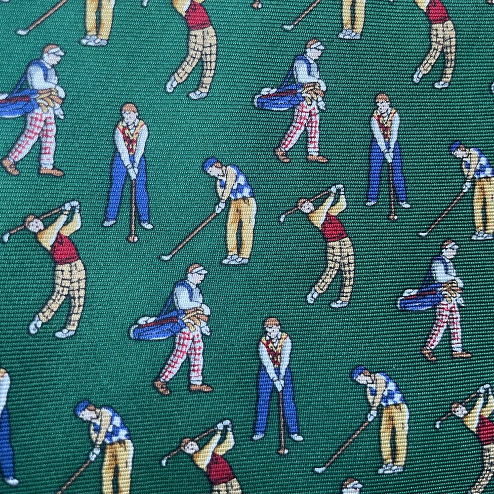 Crooks & Creed London Silk Green Novelty Golfers Print Men's Tie - Picture 4 of 4